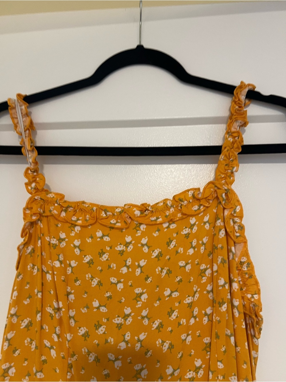 Mustard Floral Maxi Dress with Side Slit - Picture 3 of 7